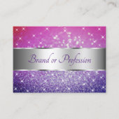 ラグジュアリーピンクパープルグリッター星装飾銀 名刺 (正面)
