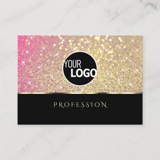 ラグジュアリーピンクパープル金ゴールドグリッタースターとロゴ 名刺 (正面)