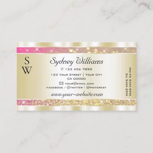 ラグジュアリーピンクパープル金ゴールドグリッタースターイニシャル 名刺 (裏面)