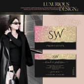 ラグジュアリーピンクパープル金ゴールドグリッタースターズアンドイニシャル 名刺