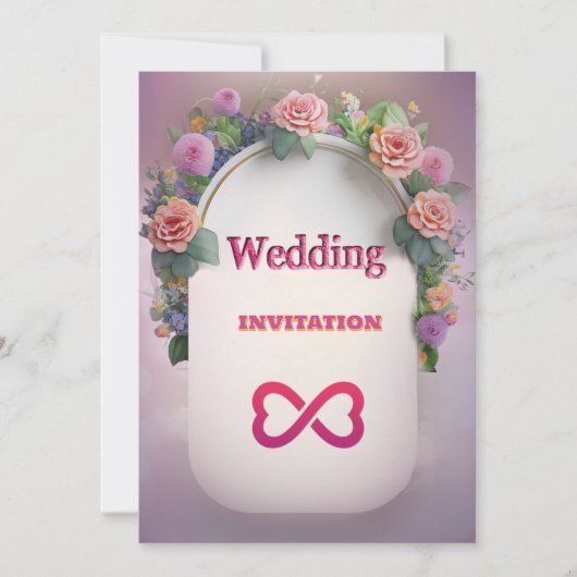 ラグジュアリーピンクフローラアート結婚式招待状 招待状 (正面)