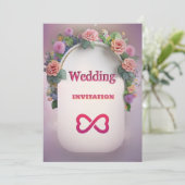 ラグジュアリーピンクフローラアート結婚式招待状 招待状 (スタンド正面)