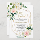 ラグジュアリーピンクフローラバラ金ゴールドバチェロレッテ週末 招待状 (正面/裏面)