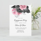 ラグジュアリーピンクブラックフローラインキング婚約パーティ 招待状 (スタンド正面)