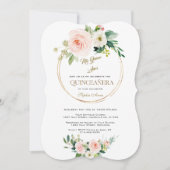 ラグジュアリーピンクホワイトフラワーズ金ゴールドキンセアニラ 招待状 (正面)