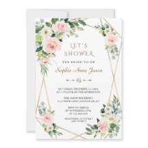 ラグジュアリーピンクホワイトフラワーズ金ゴールドフレームブライダルシャワー