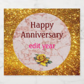 ラグジュアリーピンクローズ赤面グリッターマーブルカスタマイズ スパークリングワインラベル (シングルラベル)