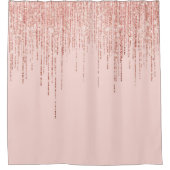 ラグジュアリーピンクローズ金ゴールドスパークリーグリッターフリンジ シャワーカーテン (正面)