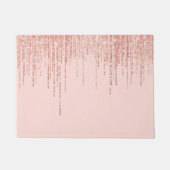 ラグジュアリーピンクローズ金ゴールドスパークリーグリッターフリンジ ドアマット (正面)