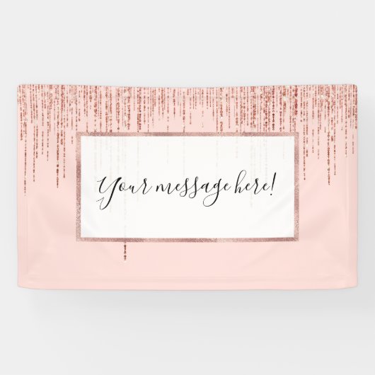 ラグジュアリーピンクローズ金ゴールドスパークリーグリッターフリンジ 横断幕 (横)