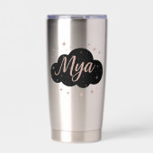 ラグジュアリーピンクローズ金ゴールド&オブシディアンクリスタルタンブラー 保温保冷タンブラー (正面)