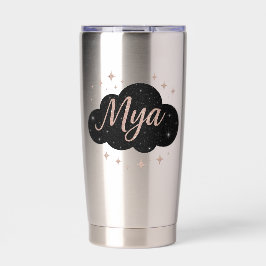 ラグジュアリーピンクローズ金ゴールド&オブシディアンクリスタルタンブラー 保温保冷タンブラー