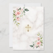 ラグジュアリーピンク赤面フラワーズ金ゴールドマーブルバプテスマ 招待状 (裏面)