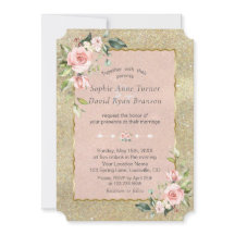 ラグジュアリーピンク赤面フラワーズ金ゴールド結婚グリッター