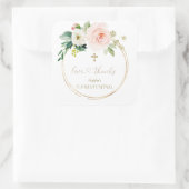 ラグジュアリーピンク赤面フローラホワイトクロス《キリスト教》洗礼式や命名式 スクエアシール (バッグ)