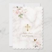 ラグジュアリーピンク赤面金ゴールドフラワーズマーブルバプテスマ 招待状 (裏面)