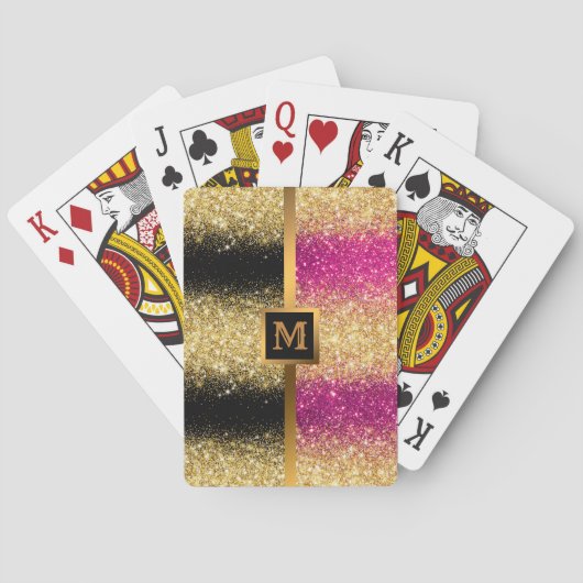 ラグジュアリーピンク金ゴールドグリッター トランプ (裏面)