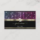 ラグジュアリーピンク&パープルグリッターダイヤモンド金ゴールドブラック 名刺 (正面)