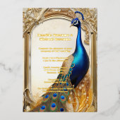 ラグジュアリーピーコックカントリーウェディングインディアンシック 箔招待状 (正面)