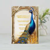 ラグジュアリーピーコックカントリーウェディングインディアンシック 箔招待状 (立ち正面)