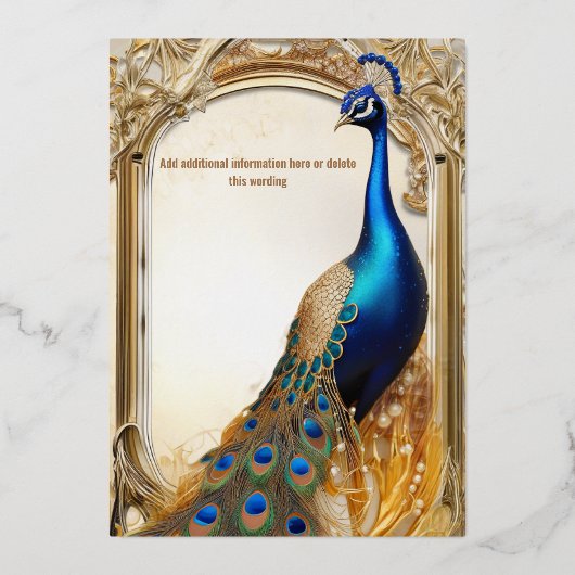 ラグジュアリーピーコックカントリーウェディングインディアンシック 箔招待状 (裏面)