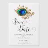 ラグジュアリーピーコックフェザーパールオーバーレイエレガント ベラム紙招待状 (正面)