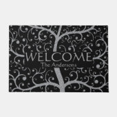 ラグジュアリーファミリーツリーネームブラックシルバーパーソナライズされた ドアマット (正面)