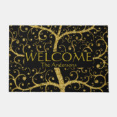 ラグジュアリーファミリーツリーネームブラックパーソナライズされた金ゴールド ドアマット (正面)
