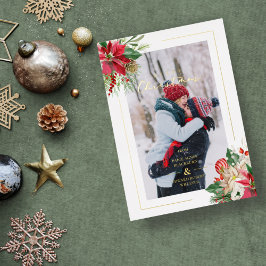 ラグジュアリーファンシーイニシャルフローラクリスマスブケッツ 箔招待状