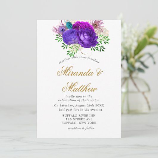 ラグジュアリーフィエスタピーコックグリッター結婚式招待状 (スタンド正面)