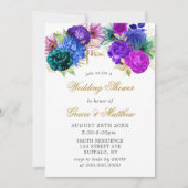 ラグジュアリーフィエスタピーコック金ゴールドウェディングシャワー招待状 (正面)