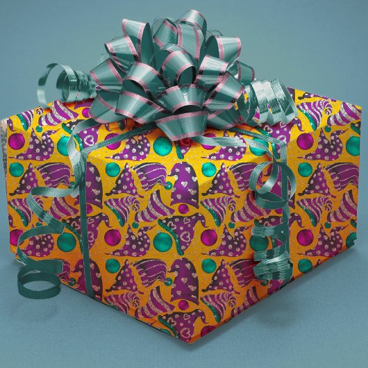 ラグジュアリーフェイクイエローグリッター格言ハットクリスマス ラッピングペーパーシート