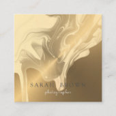 ラグジュアリーフェイク金ゴールドブラッシングメタルクリーム大理石ドリップ スクエア名刺 (正面)