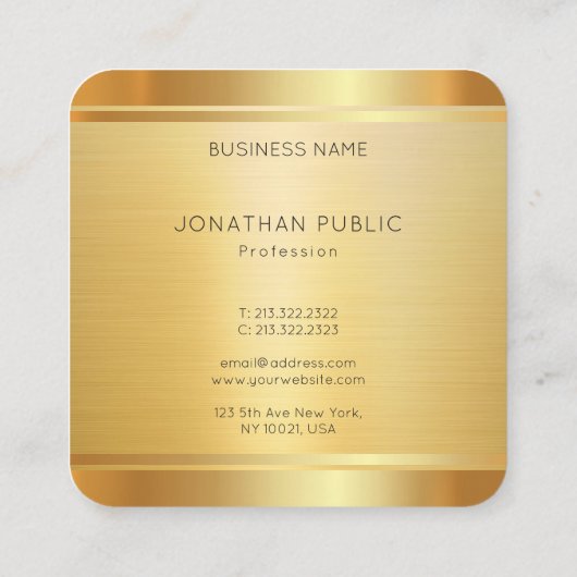 ラグジュアリーフェイク金ゴールドプレミアムシルク完エレガント了 スクエア名刺 (裏面)
