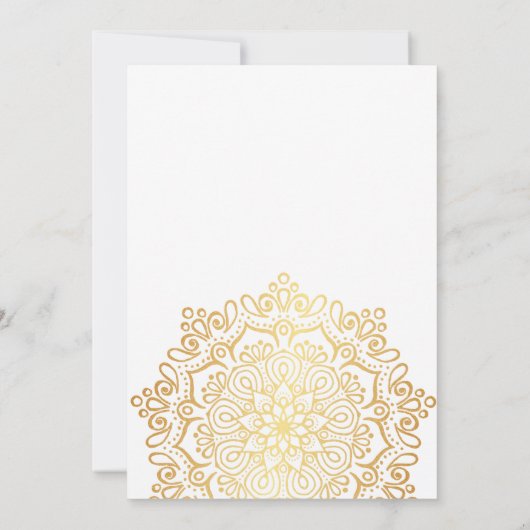 ラグジュアリーフェイク金ゴールドマンダラホワイトベビーシャワー 招待状 (裏面)