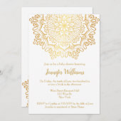 ラグジュアリーフェイク金ゴールドマンダラホワイトベビーシャワー 招待状 (正面/裏面)
