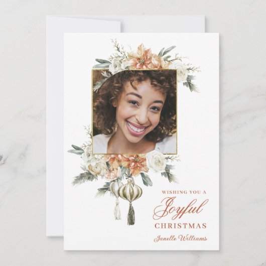 ラグジュアリーフェミニンフローラフォトホリデーカード シーズンカード (正面)