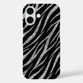 ラグジュアリーフェミニンブラック&シルバークラスゼブラプリント iPhone 16ケース