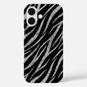 ラグジュアリーフェミニンブラック&シルバークラスゼブラプリント iPhone 16ケース