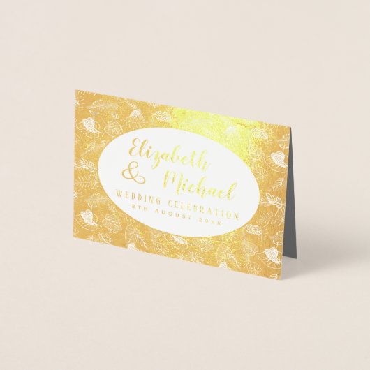 ラグジュアリーフォイルエレガントフォト葉フォッド結婚 箔カード (正面)