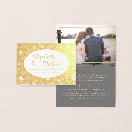 ラグジュアリーフォイルエレガントフォト葉フォッド結婚 箔カード (ディスプレー)