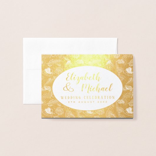 ラグジュアリーフォイルエレガントフォト葉フォッド結婚 箔カード (封筒付き正面)