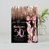 ラグジュアリーフォイル50thバラワインアダルト誕生日 箔招待状 (立ち正面)