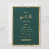 ラグジュアリーフォレストのグリーン金ゴールドフローラレーススウィート16 招待状 (正面)