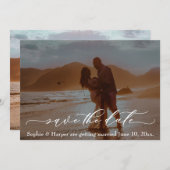 ラグジュアリーフォントロマンチックビーチ写真の保存日付 招待状 (正面/裏面)