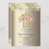 ラグジュアリーフローラクラウン金ゴールド紙吹雪18th誕生日 招待状 (正面/裏面)