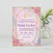 ラグジュアリーフローラグリーターウォーターカラーイスラームAqeeqah 招待状 (スタンド正面)