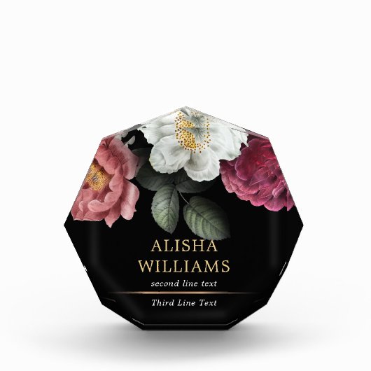 ラグジュアリーフローラブラック金ゴールド パーソナライズされた フォトブロック (正面)