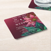 ラグジュアリーフローラ結婚式招待状スイート スクエアペーパーコースター (アングル)