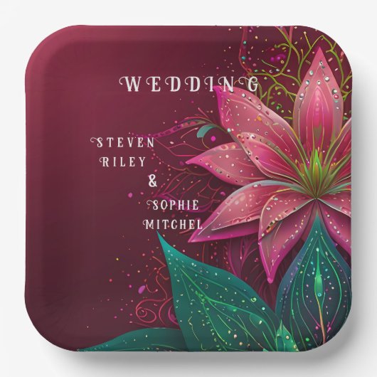 ラグジュアリーフローラ結婚式招待状スイート ペーパープレート (正面)